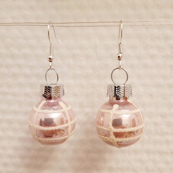 Christmas earrings with delicate pink balls