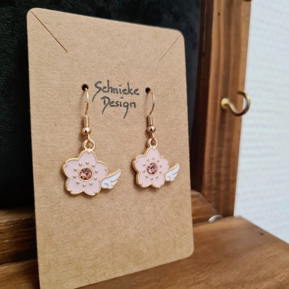 Earrings with enamel flowers