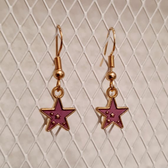 Pink enamel star earrings