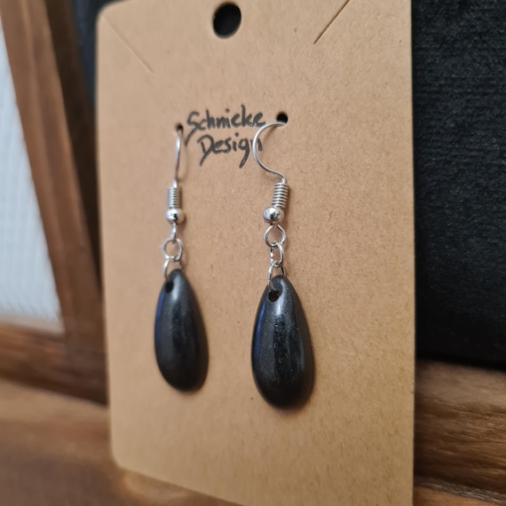 Epoxy resin earrings in metallic black