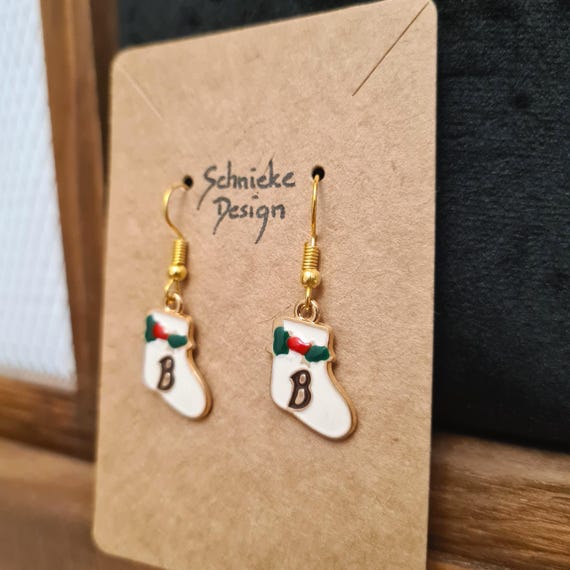 Earrings with Christmas socks letter B