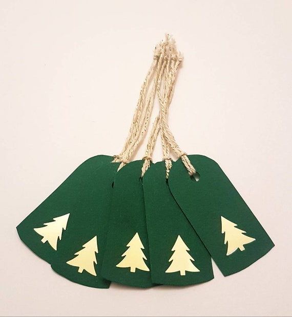 Dark green gift tags with golden Christmas tree for your Christmas gifts