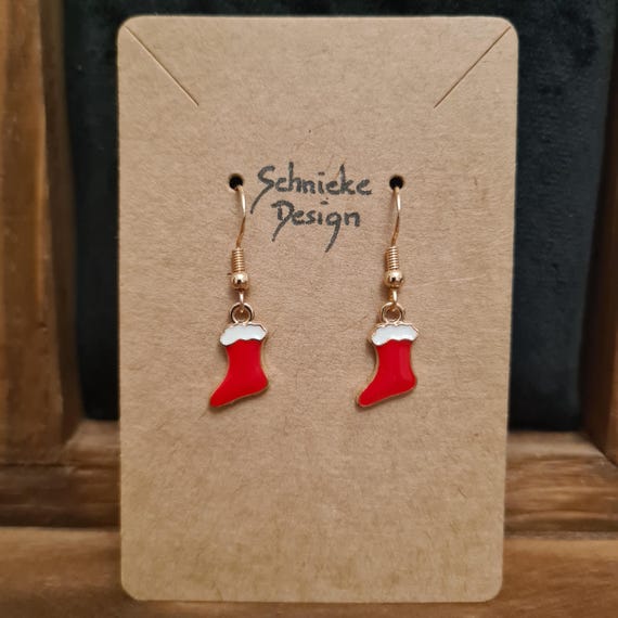 Earrings with red Christmas socks