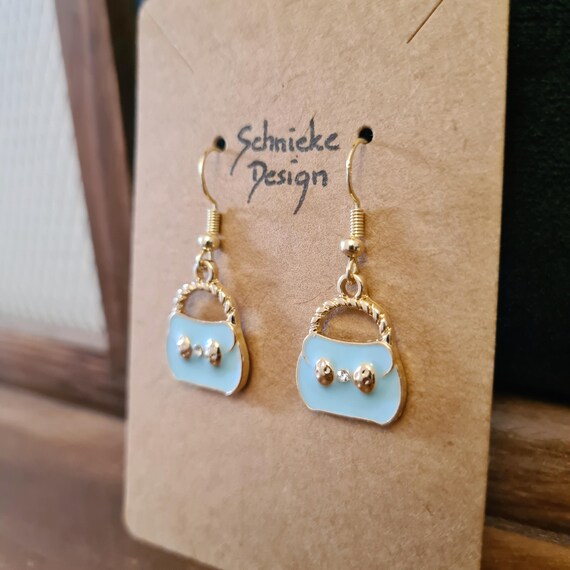 Earrings with light blue enamel handbags