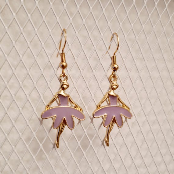 Earrings with purple enamel ballerinas