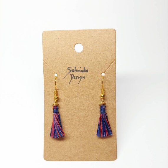Earrings with small red-blue tassels
