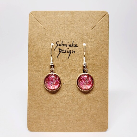 Earrings with round floral Zen cabochons