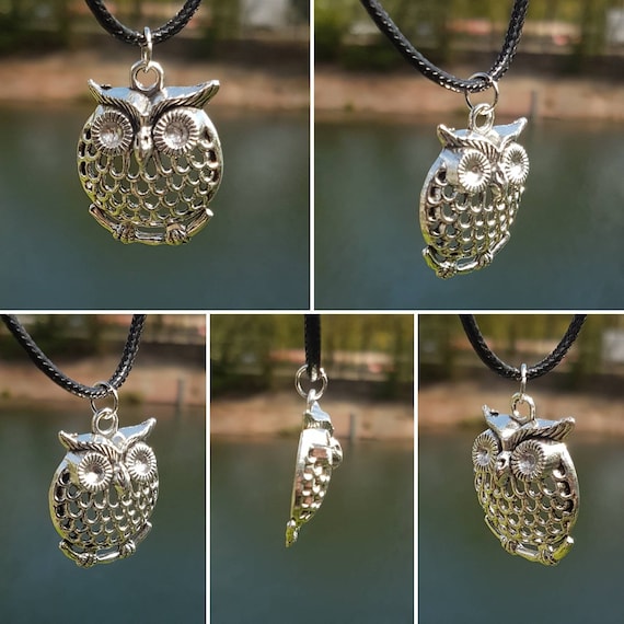 Black chain with silver pendant - owl