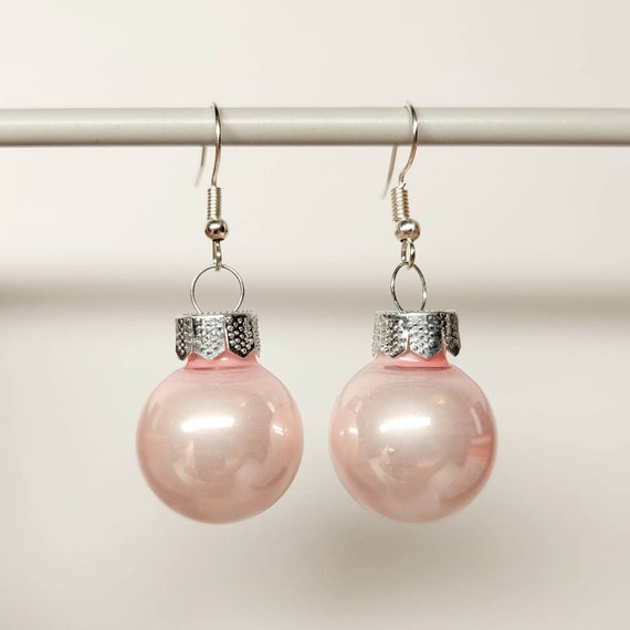 Christmas earrings with delicate pink balls