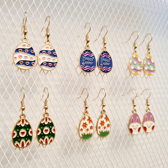 Earrings with colorful enamel Easter eggs