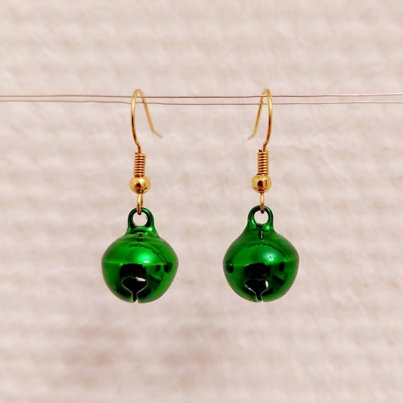 Christmas earrings with green and red bells