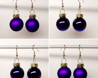 Christmas earrings with purple balls matt or shiny matching the Christmas tree :)