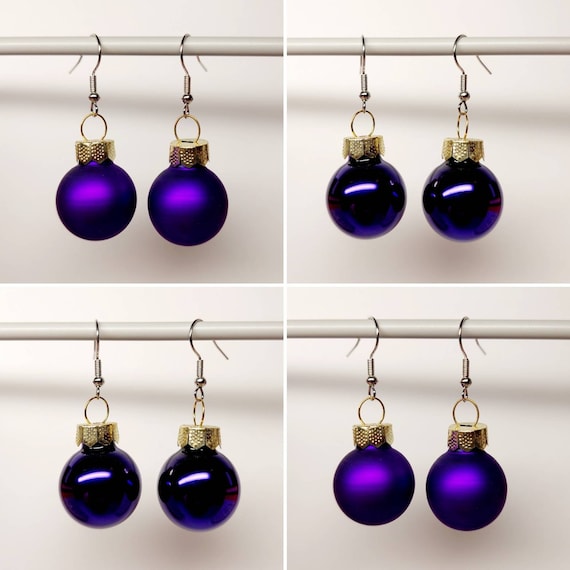 Christmas earrings with purple balls matt or shiny matching the Christmas tree :)
