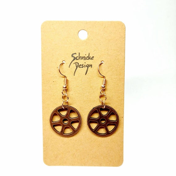 Earrings with small gears in copper