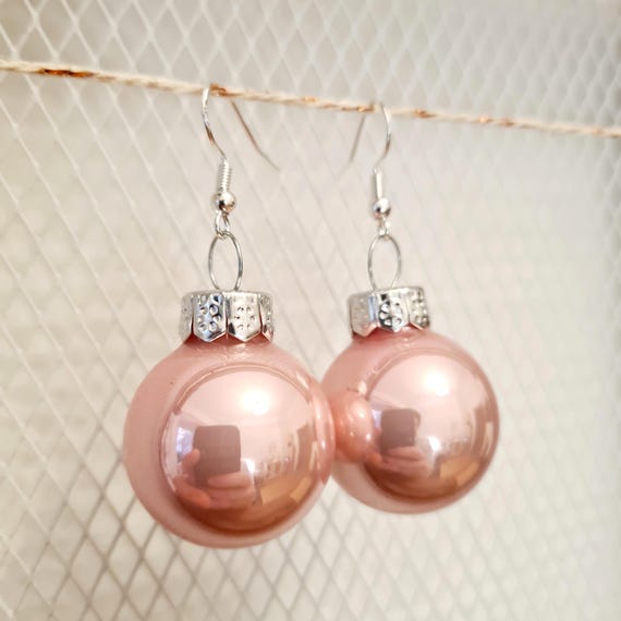 Christmas earrings with pink baubles