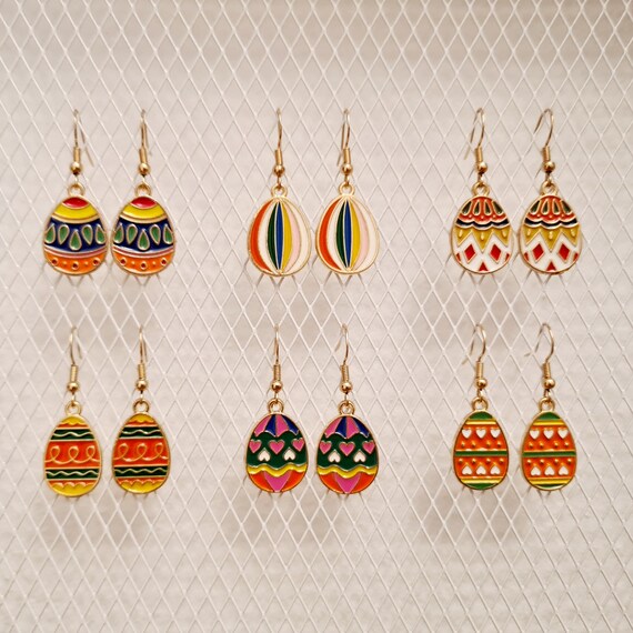 Earrings with colorful enamel Easter eggs