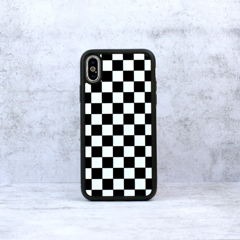 Rubber Black And & White Checkered Checkerboard Checkers Phone Etsy
