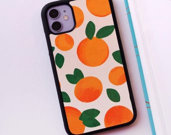Oranges With Leaves Abstract Pattern Phone Plastic Case/Cover For iPhone 7 11 12 13 14 15 16 Pro Max Mini SE 16e