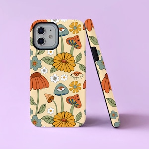 Groovy Mushrooms Retro Peace Pattern 2 in 1 Tough Phone Case/Cover For iPhone 7 8 11 12 13 14 15 Pro Max Mini SE Plus Samsung S20 FE S21 S22