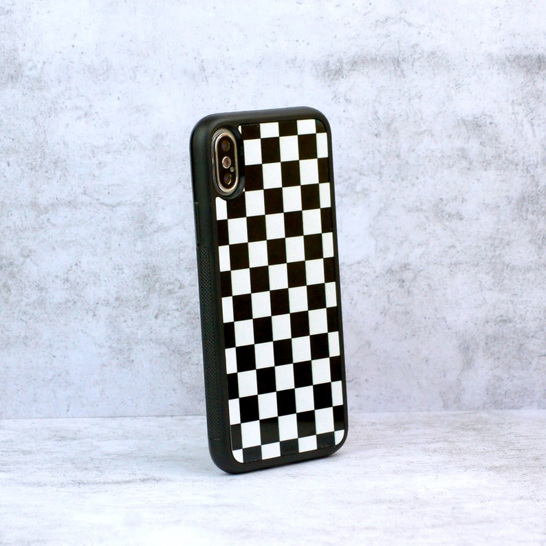 Rubber Black And & White Checkered Checkerboard Checkers Phone Etsy
