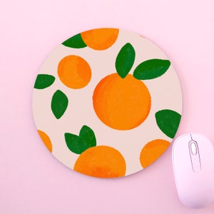 Orange Oranges Citrus Fruits Abstract Aesthetic Pattern Art Custom Made Round Non-Slip Mouse Mat Pad For PC Mac Computer