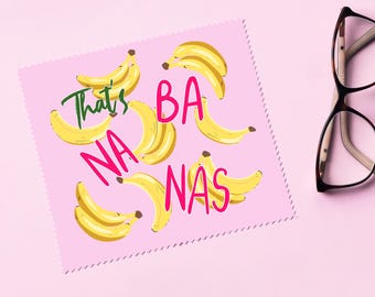 To banany. Wzór banana. Zabawny kalambur o owocach i jedzeniu. Różowa ściereczka do okularów. Ściereczki do czyszczenia soczewek.
