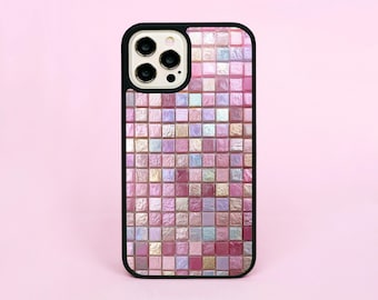 Pink Iridescent Mosaic Tile Tiles Design Phone Case/Cover For iPhone 11 12 13 14 15 16 Pro Max Plus Mini SE 16e