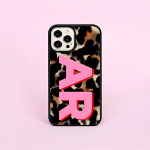 Monogram Roze Initialen Aangepaste Schildpad Schildpad Patroon Telefoon Case/Cover Voor iPhone 12 13 14 15 16 Pro Max Plus Mini SE 16e