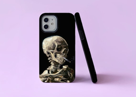 skeleton smoking cigarette phone case Skeleton Burning Cigarette Vincent Van Gogh Halloween Tough Phone Case/cover  for iPhone 11 12 13 14 15 16 Pro Max Mini SE Plus
