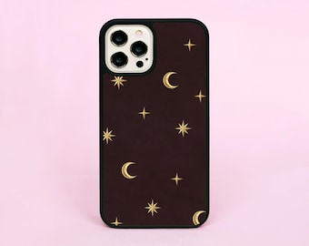 Gold Stars Crescent Moon Sky Brown Pattern Witchy Magic Phone Case/Cover For iPhone 13 14 15 16 Pro Max Plus Mini SE 2 3 16e 17e 17 Air