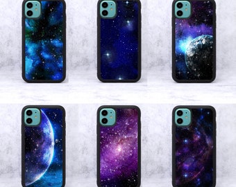 Planets Galaxy Space Stars Sky Nebula Cosmos Black Rubber Phone Case/Cover For iPhone 11 12 13 14 15 16 Pro Max Plus Mini SE 2 3 16e