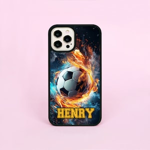 Personalised Football Name Surname Flame Ball Customised Phone Case/Cover For iPhone 11 12 13 14 15 16 Pro Max Plus SE 2 3 16e