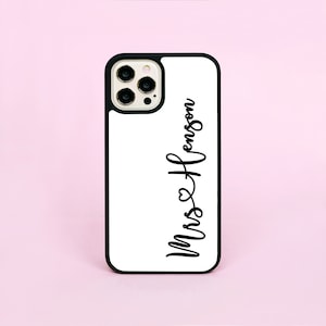Nom de famille de Mme Wedding Coeur Mariée Blanc Coque/coque de téléphone personnalisée personnalisée pour iPhone 13 14 15 16 Pro Max SE 16e Samsung Galaxy A13