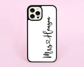 Mrs Wedding Surname Name Heart Bride White Customised Personalised Phone Case/Cover For iPhone 8 11 12 13 14 15 16 Pro Max Plus SE 16e