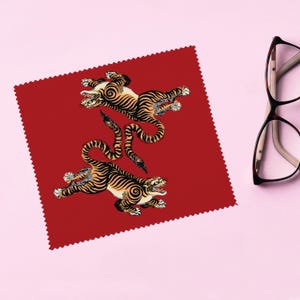 Tigri che saltano, tigre rossa, arte giapponese, design animale, occhiali, panno per la pulizia delle lenti