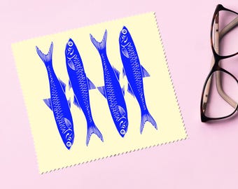 Anchovy Art Anchovies Blue Fish Pastel Yellow Mediterranean Food Aesthetic Glasses Cloth Lens Cleaning Cloths