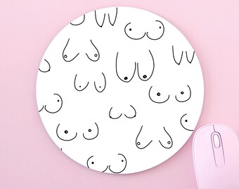 Tapis de souris rond antidérapant noir et blanc sur mesure pour mamelon, motif seins féminins, tapis de souris pour ordinateur PC Mac