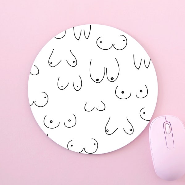 Custom Made Ronde Antislip Zwart-wit Gratis Tepel Borsten Vrouwelijke Borsten Patroon Muismat Pad Voor PC Mac Computer