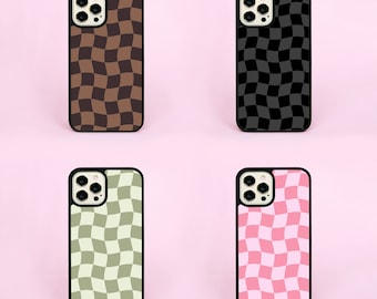 Wavy Checkered Checkerboard Check Brown Black Phone Case/Cover For iPhone 7 Plus XR 11 12 13 14 15 Pro Max Mini SE Samsung A13 A53 5G A71