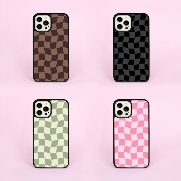 Wavy Checkered Checkerboard Check Brown Black Phone Case/Cover For iPhone 7 Plus XR 11 12 13 14 15 Pro Max Mini SE Samsung A13 A53 5G A71