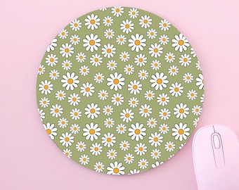Sage Green Daisies Daisy Flowers Indie Groovy 70's Retro Art Custom Made Mouse Mat Pad For PC Mac Computer