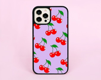Cherry Cherries Berry Berries Lilac Purple Pattern Phone Plastic Case/Cover For iPhone 11 12 13 14 15 16 Pro Max Mini SE 2 3 16e