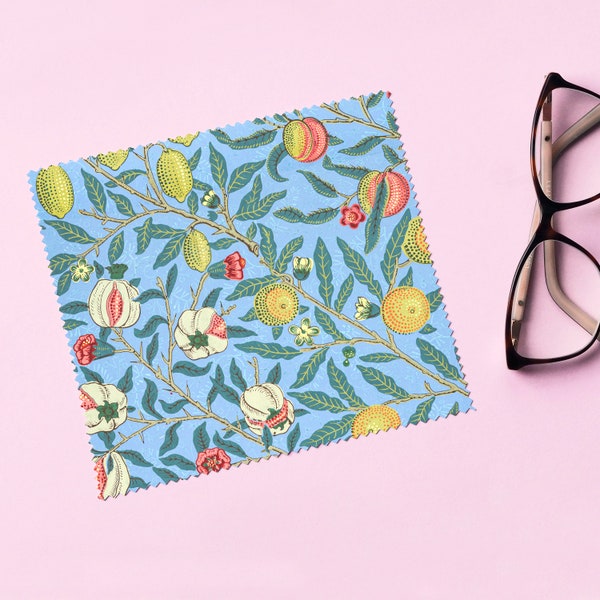 William Morris motif quatre fruits bleu citrons figues vintage fruits lunettes chiffon chiffons de nettoyage pour lentilles