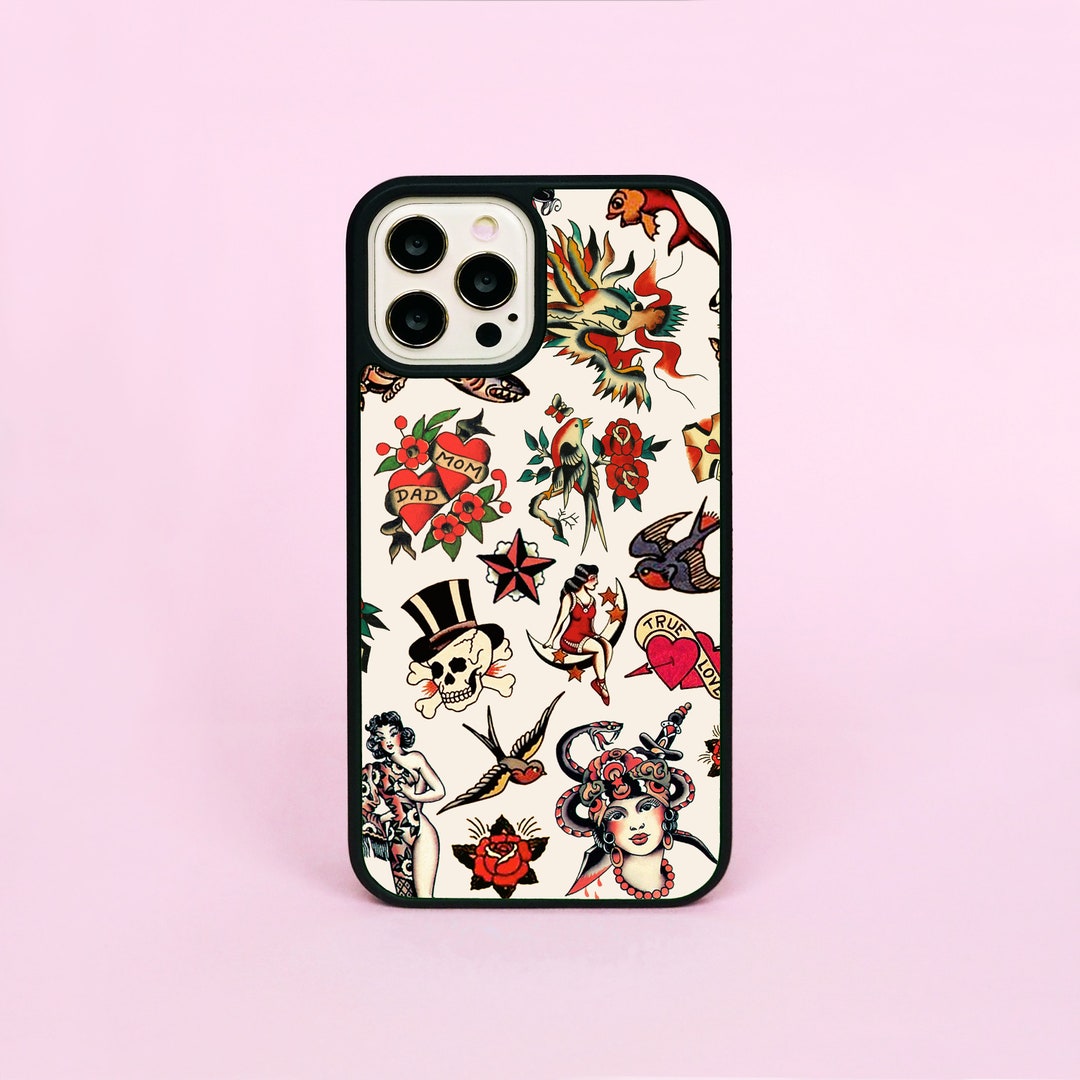 Vintage Tattoo Tattoos Ink Skull Heart Retro Pattern Phone