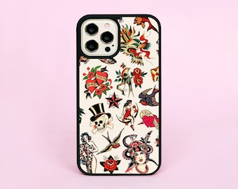 Vintage Tattoo Tattoos Ink Skull Heart Retro Pattern Phone Case/Cover For iPhone 11 12 13 14 15 16 Pro Max Mini Plus SE 2 3 16e