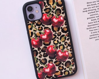Cherry Leopard Cherries Animal Print Berry Berries Phone Plastic Case/Cover For iPhone 7 11 12 13 14 15 16 Pro Max Plus Mini SE 16e