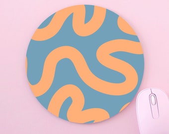 Swirls Abstract Blue Orange Pink Lines Art Custom Made Round Non-Slip Black And White Mouse Mat Pad For PC Mac Computer