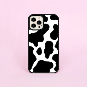 Vache, vaches, taches animales, pois, motif noir et blanc, coque de téléphone/housse pour iPhone 11 12 13 14 15 16 Pro Plus Mini SE 2 3 16e