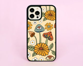 Groovy Mushrooms  Flowers Eyes 70's Retro Pattern Custom Phone Case/Cover For iPhone 7 11 12 13 14 15 Pro Max SE Samsung Galaxy A13 A53 5G