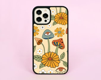 Groovy Mushrooms Flowers Floral Eyes 70's Retro Pattern Custom Phone Case/Cover For iPhone 11 12 13 14 15 16 Pro Max Plus Mini SE 2 3 16e